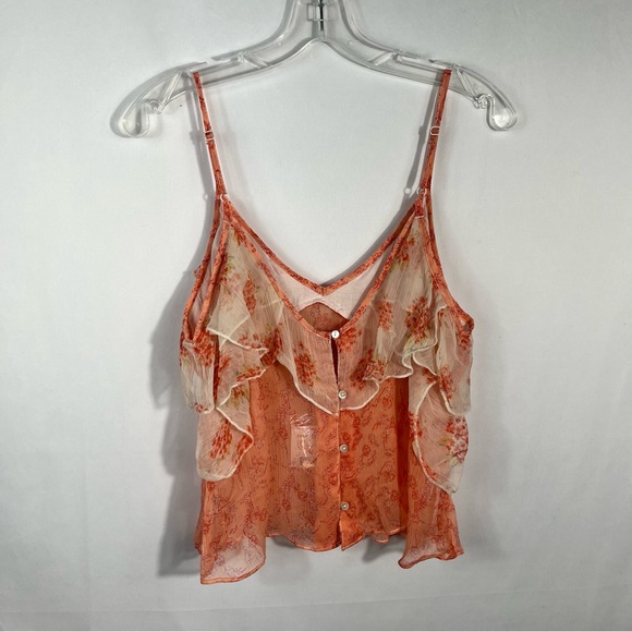 Free People All Things Sheer Coral Floral Tiered Layered Tank Top Cami NWT XS - Picture 8 of 8
